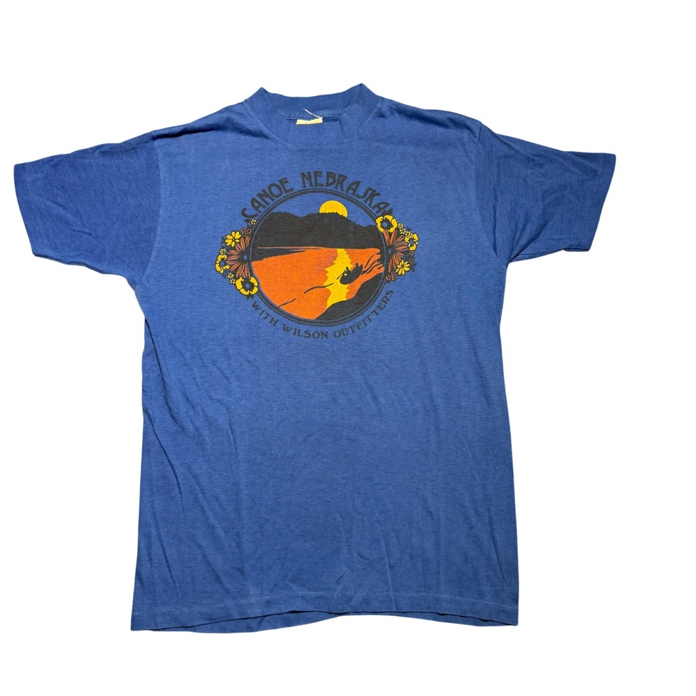 Vintage 70s Bantam Canoe Nebraska T-Shirt Wilson Outfitters Blue Single Stitch L